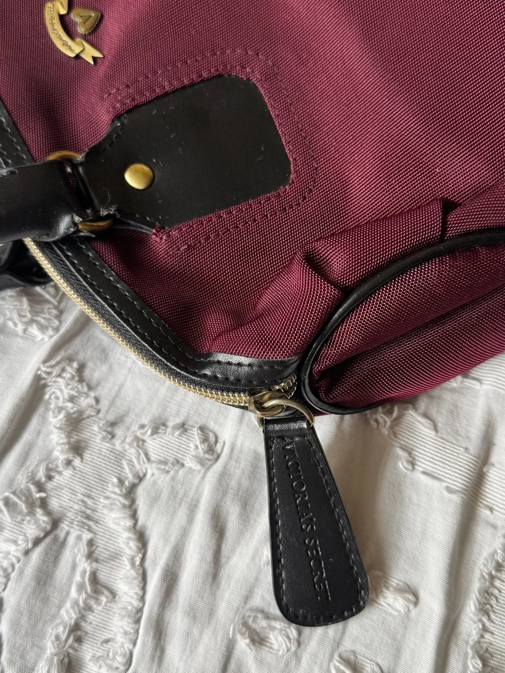 Victoria's Secret Burgundy Satchel with Black Handles